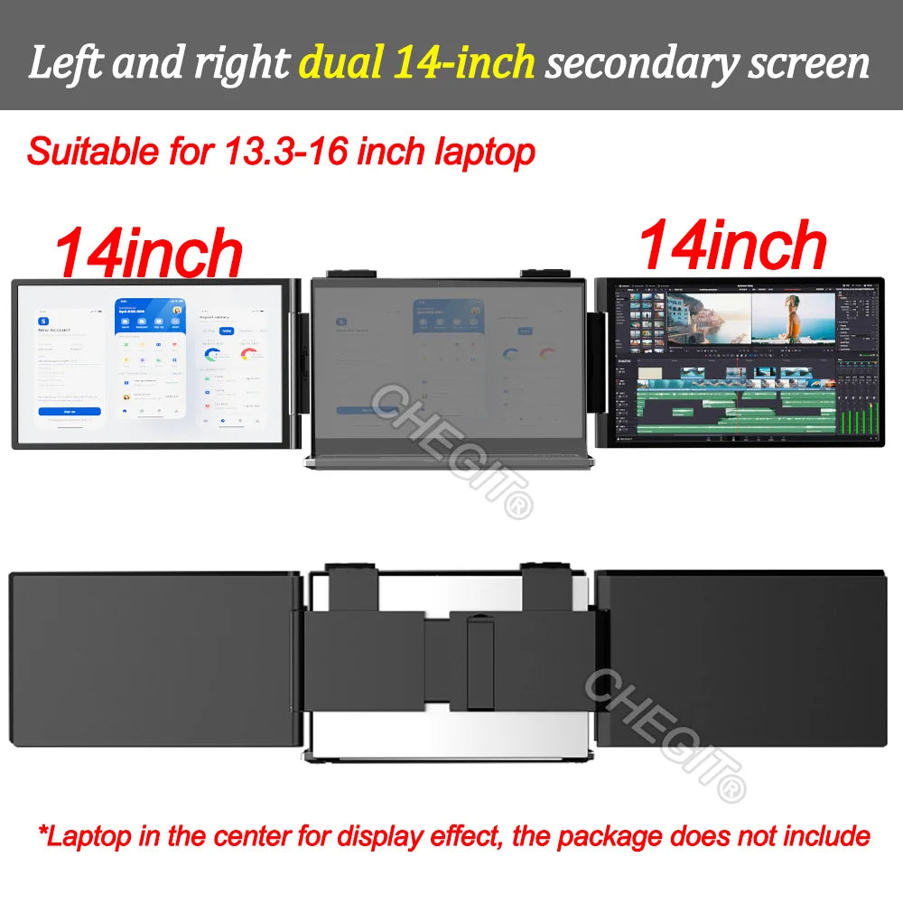 14" Portable Dual/Single Monitor – FHD IPS USB-C Laptop Screen Extender for Trading, Programming & Gaming