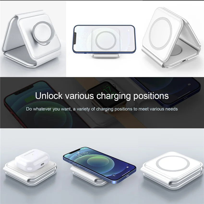3-in-1 100W Wireless Charging Station – Magnetic Foldable Pad for iPhone 15/14/13/12, Apple Watch & AirPods