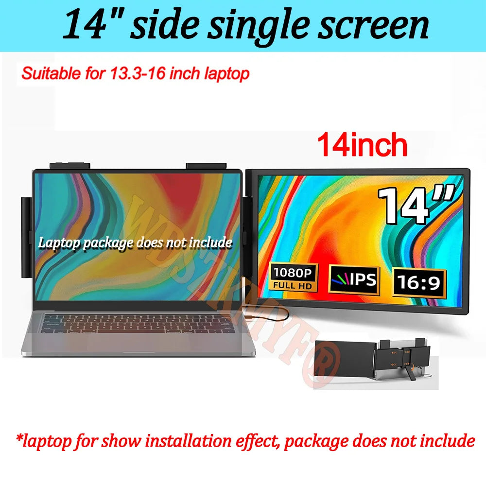 14" Portable Dual/Single Monitor – FHD IPS USB-C Laptop Screen Extender for Trading, Programming & Gaming