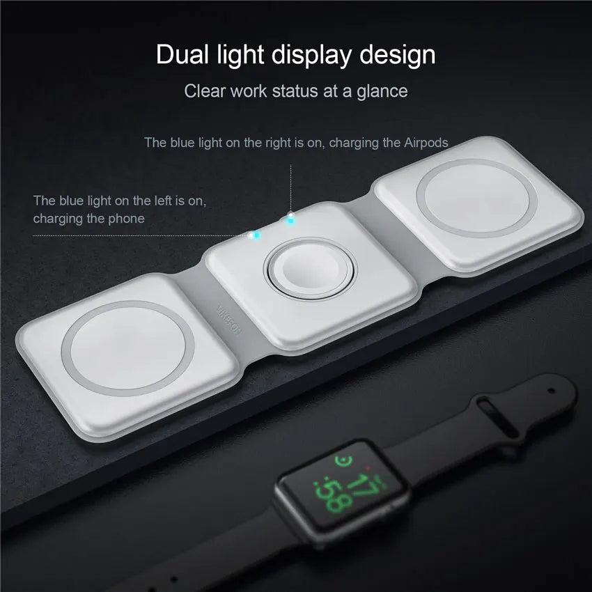 3-in-1 100W Wireless Charging Station – Magnetic Foldable Pad for iPhone 15/14/13/12, Apple Watch & AirPods