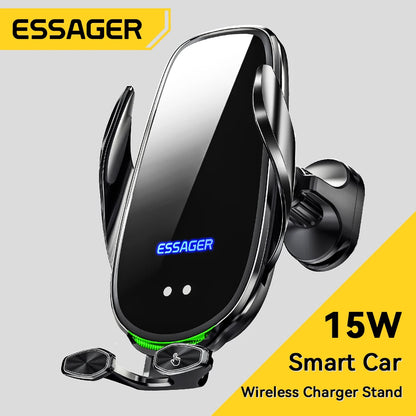 Essager Qi 15W Wireless Charger & Car Phone Holder – Fast Charging Car Mount for iPhone, Xiaomi, Huawei & More