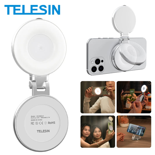 TELESIN Magnetic Mini Selfie Light – 3-Mode Adjustable LED Fill Light for iPhone, Samsung & Android Phones