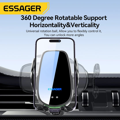 Essager Qi 15W Wireless Charger & Car Phone Holder – Fast Charging Car Mount for iPhone, Xiaomi, Huawei & More