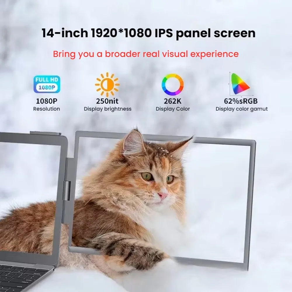 14" Portable Dual/Single Monitor – FHD IPS USB-C Laptop Screen Extender for Trading, Programming & Gaming