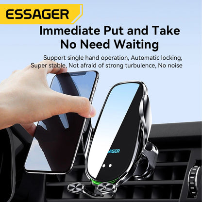 Essager Qi 15W Wireless Charger & Car Phone Holder – Fast Charging Car Mount for iPhone, Xiaomi, Huawei & More