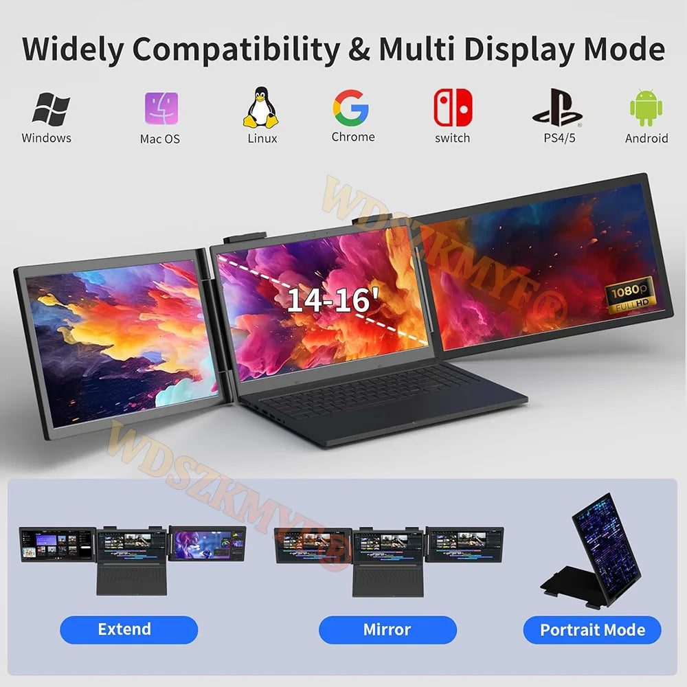 14" Portable Dual/Single Monitor – FHD IPS USB-C Laptop Screen Extender for Trading, Programming & Gaming