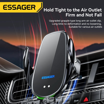 Essager Qi 15W Wireless Charger & Car Phone Holder – Fast Charging Car Mount for iPhone, Xiaomi, Huawei & More