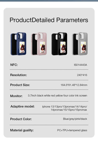 NFC Smart E-Ink Display iPhone Case – Customisable Photo & Design Projection Cover (iPhone 11–16 Pro Max)