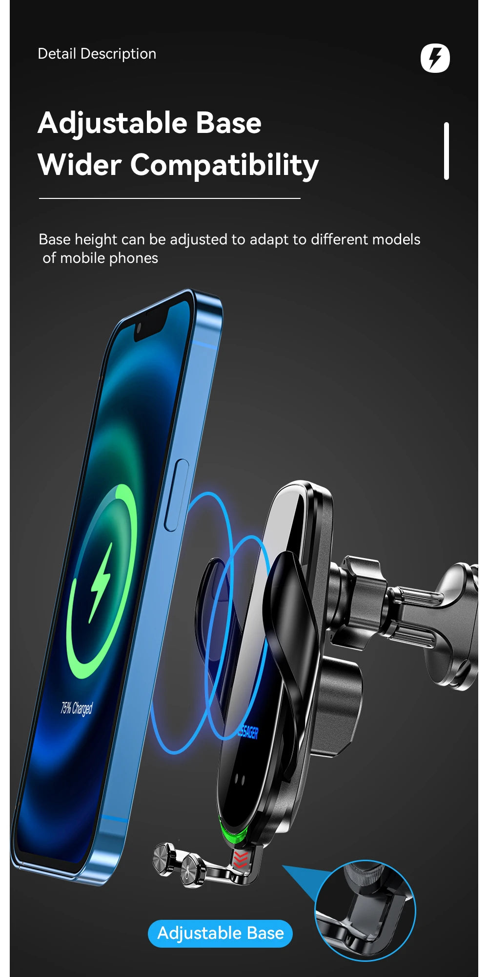 Essager Qi 15W Wireless Charger & Car Phone Holder – Fast Charging Car Mount for iPhone, Xiaomi, Huawei & More