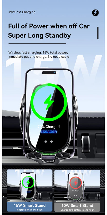 Essager Qi 15W Wireless Charger & Car Phone Holder – Fast Charging Car Mount for iPhone, Xiaomi, Huawei & More