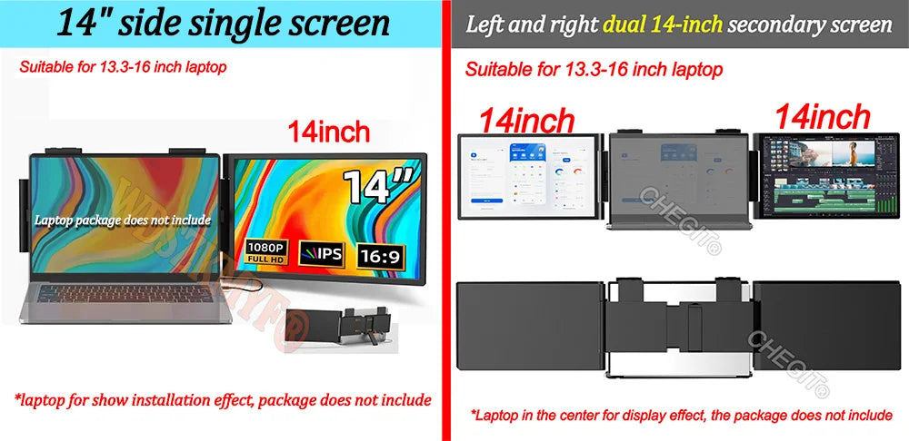 14" Portable Dual/Single Monitor – FHD IPS USB-C Laptop Screen Extender for Trading, Programming & Gaming