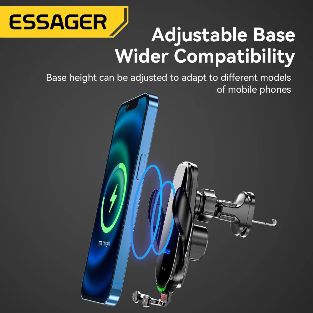 Essager Qi 15W Wireless Charger & Car Phone Holder – Fast Charging Car Mount for iPhone, Xiaomi, Huawei & More