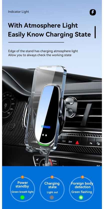 Essager Qi 15W Wireless Charger & Car Phone Holder – Fast Charging Car Mount for iPhone, Xiaomi, Huawei & More