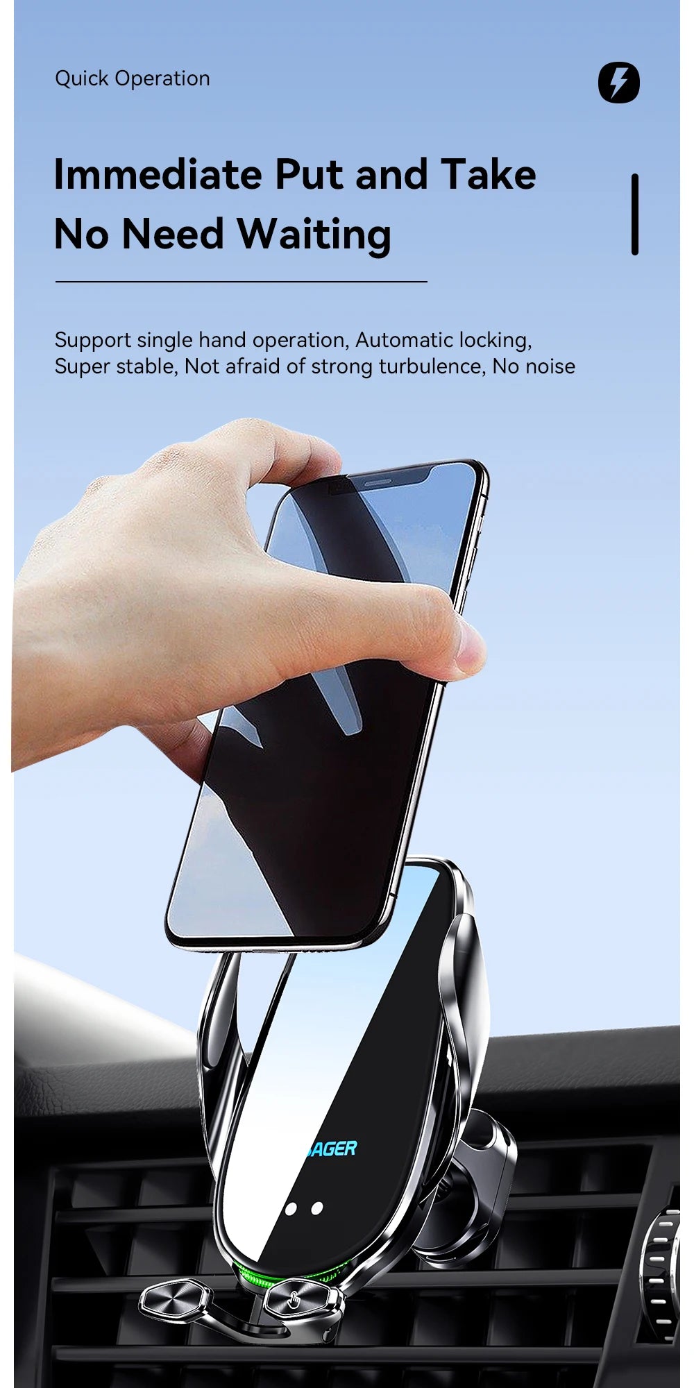 Essager Qi 15W Wireless Charger & Car Phone Holder – Fast Charging Car Mount for iPhone, Xiaomi, Huawei & More