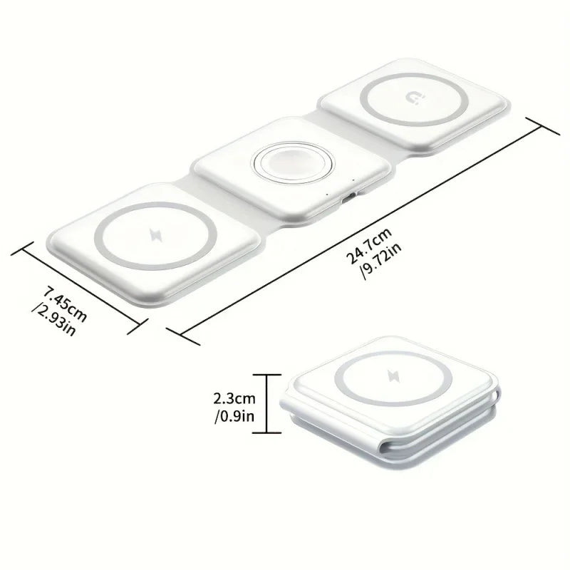 Maerknon 3-in-1 Magnetic Wireless Charger – Foldable Fast Charging Dock for iPhone, Apple Watch & AirPods