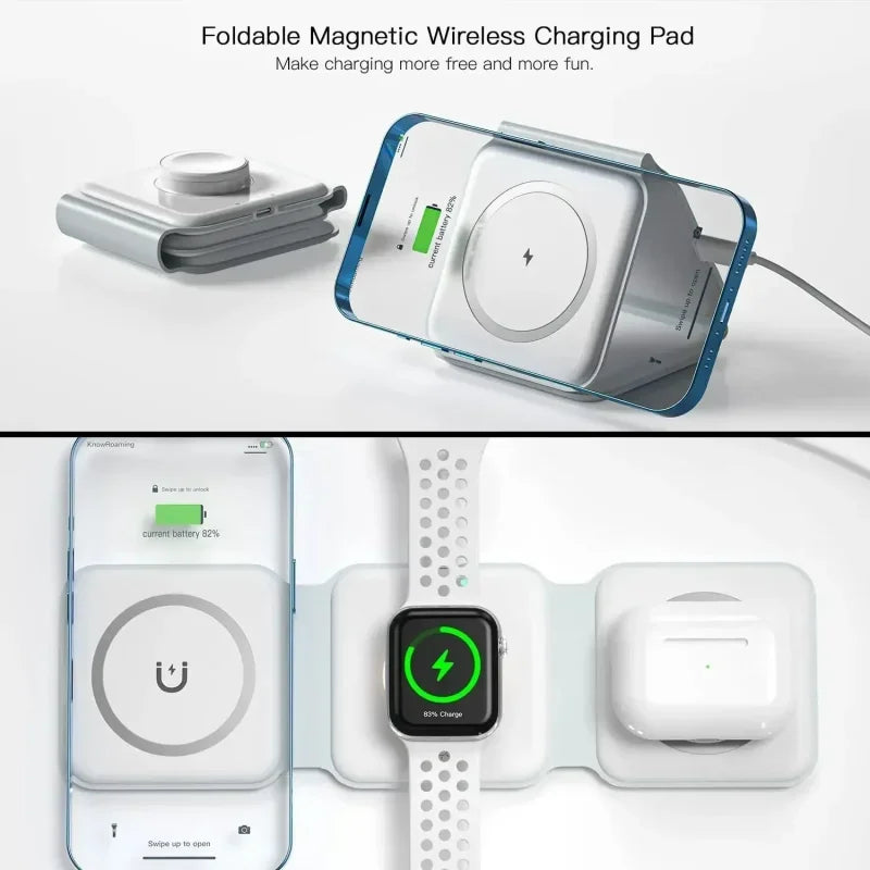 Maerknon 3-in-1 Magnetic Wireless Charger – Foldable Fast Charging Dock for iPhone, Apple Watch & AirPods