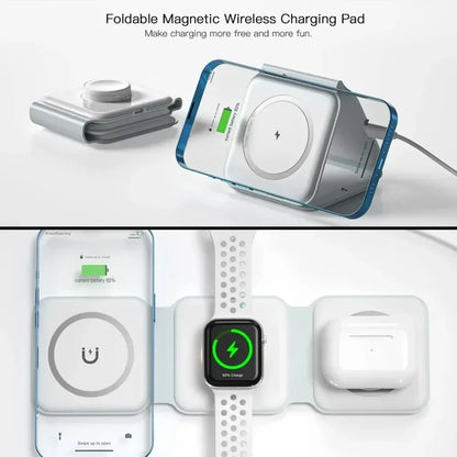 Maerknon 3-in-1 Magnetic Wireless Charger – Foldable Fast Charging Dock for iPhone, Apple Watch & AirPods