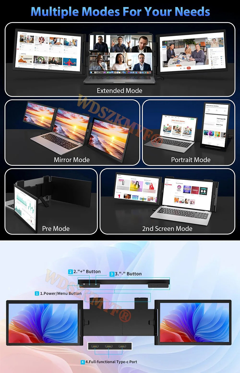 14" Portable Dual/Single Monitor – FHD IPS USB-C Laptop Screen Extender for Trading, Programming & Gaming