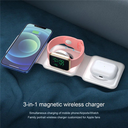 3-in-1 100W Wireless Charging Station – Magnetic Foldable Pad for iPhone 15/14/13/12, Apple Watch & AirPods