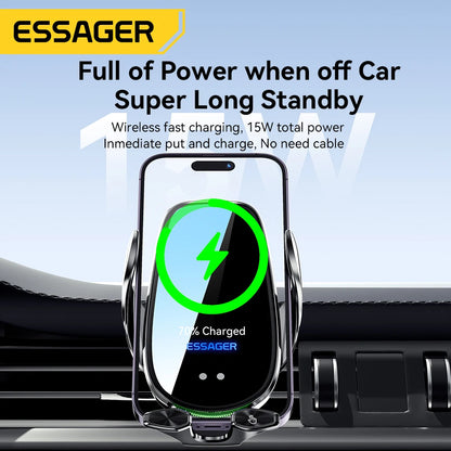 Essager Qi 15W Wireless Charger & Car Phone Holder – Fast Charging Car Mount for iPhone, Xiaomi, Huawei & More