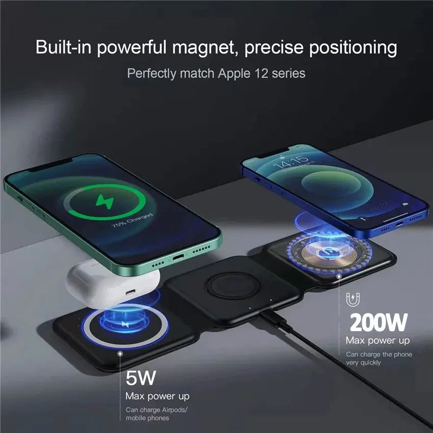 3-in-1 100W Wireless Charging Station – Magnetic Foldable Pad for iPhone 15/14/13/12, Apple Watch & AirPods