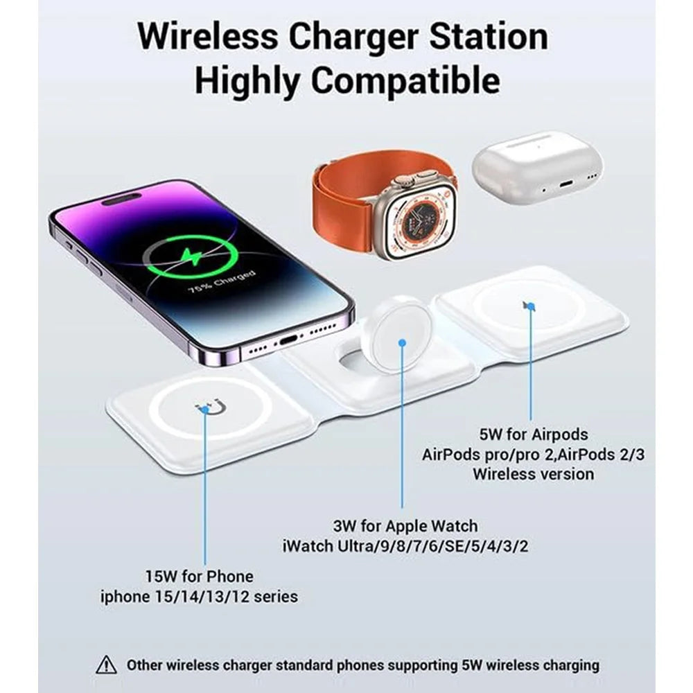 in-1 Foldable Fast Wireless Charger for iPhone 14/13/12 Series, AirPods 3/2 Pro & Apple Watch