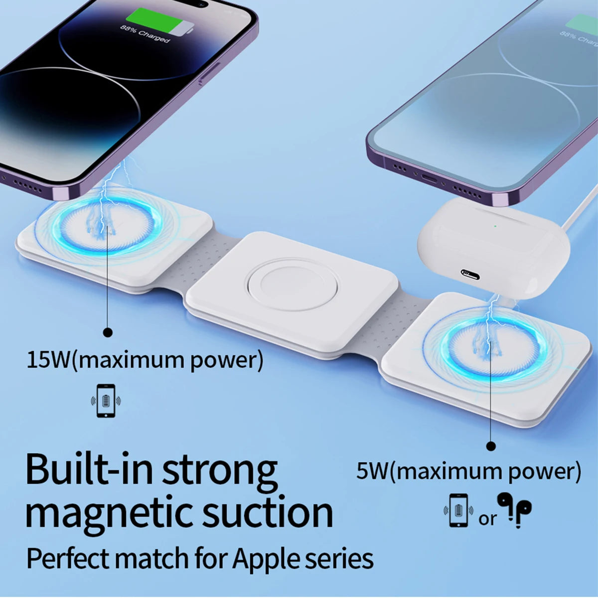 in-1 Foldable Fast Wireless Charger for iPhone 14/13/12 Series, AirPods 3/2 Pro & Apple Watch